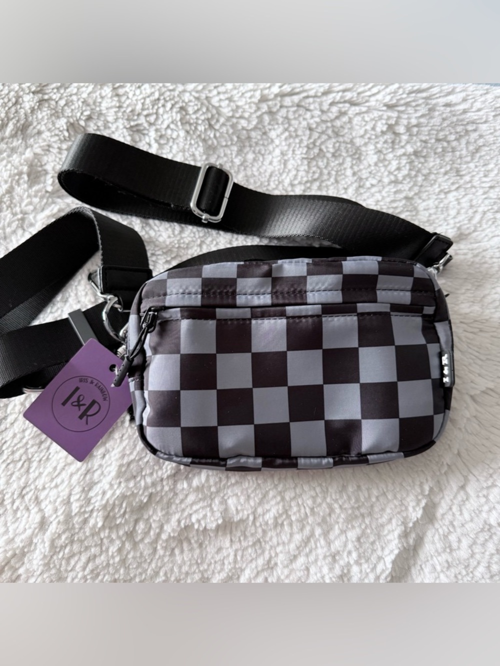 Checkerboard Black and Gray Women’s Crossbody Bag